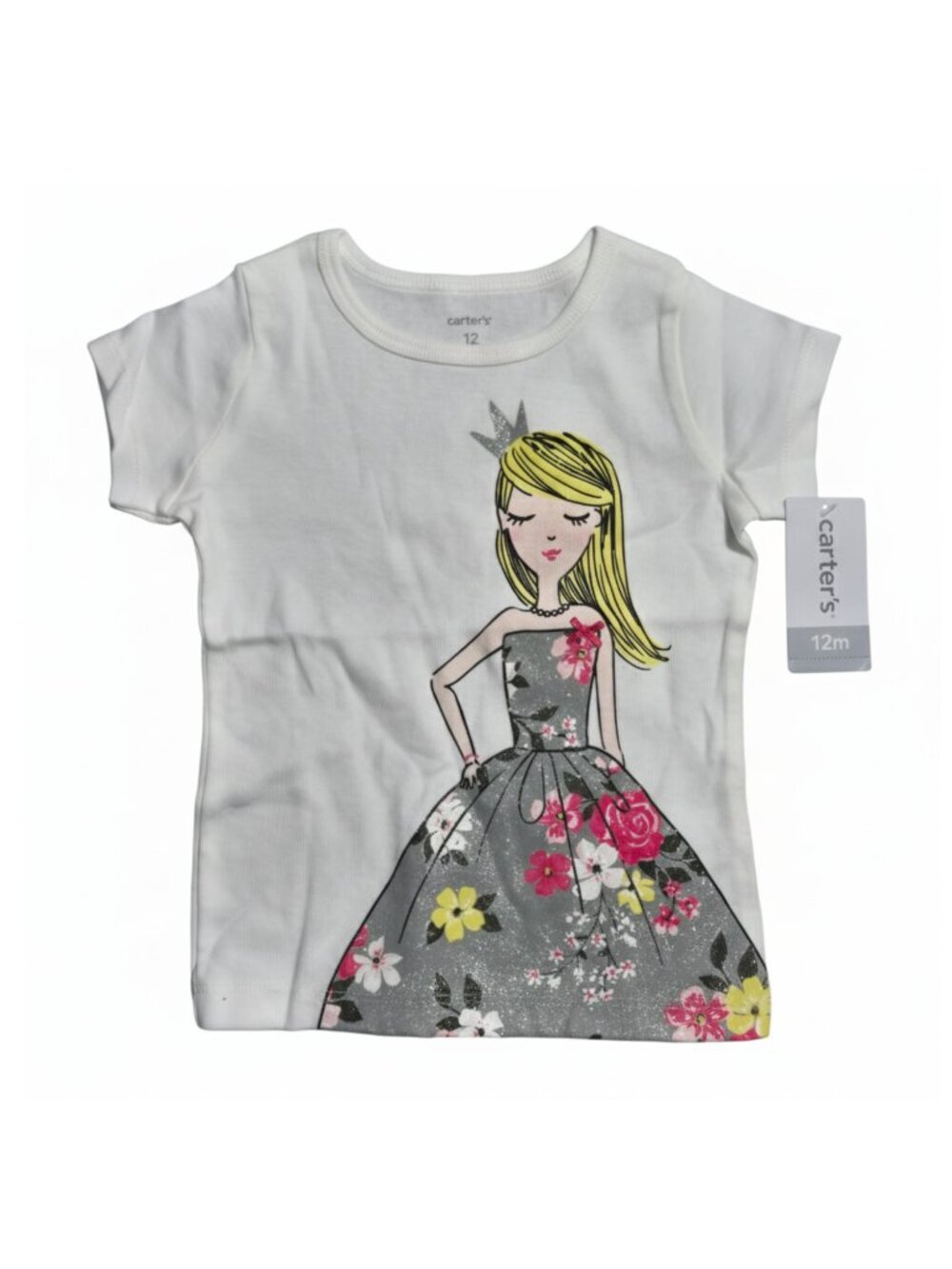 NWT | Carter's White Princess Floral Graphic T-Shirt | Size 12M